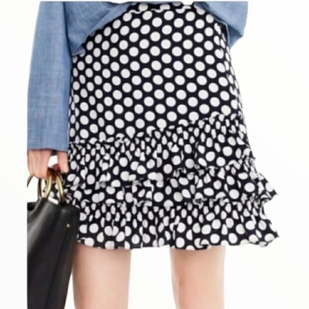 EC J.CREW BLACK & WHITE POLKA-DOT MULTI TIERED MINI SKIRT SZ.2